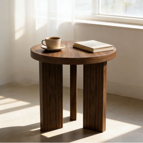Table basse ronde en MDF couleur noyer, 44,5 x 44,5 x 41,5 cm HAVRYA (1/5)