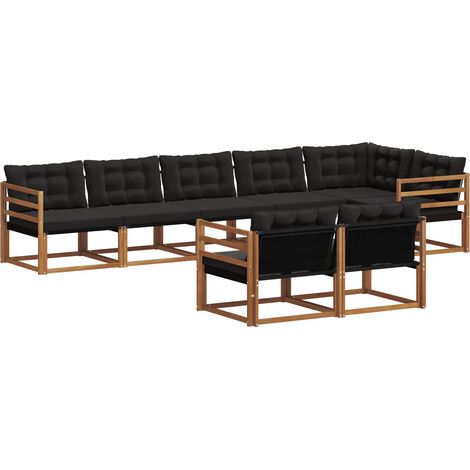 vidaXL Outdoor Sofa Set with Cushion 8 pcs Natural and Black (1/4)