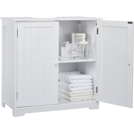 Meuble sous Lavabo, Meuble salle de bain, Meuble sous vasque, avec 2 portes et 2 Étagères, Compatible Siphon en U, MDF, 60 x 30 x 60 cm, Mondeer (1/5)