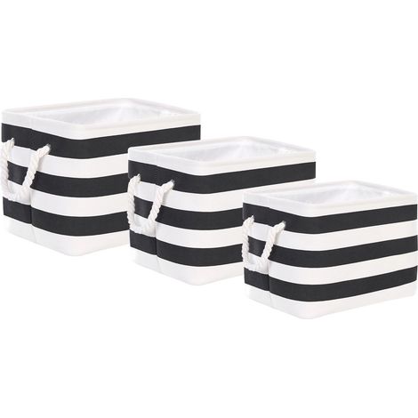 Aufbewahrungskorb 3er Set DARQAB Baumwolle Schwarz / Weiß
