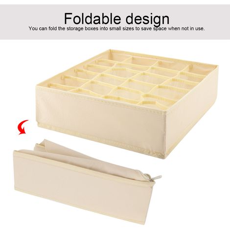 Boîte de rangement pliable à 24 compartiments en tissu mesh ionique haute élasticité pour sous-vêtements, chaussettes et cravates  organisateur de garde-robe compartimenté et lavable. (1/5)
