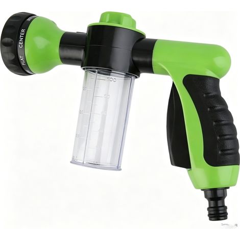 Embout pulvérisation 8 modes – Douche, brouillard, cône, rinçage, flot, plat, centrer, jet – Réservoir 100 ml (savon/fertilisant) – 3 modes mélange – Déclencheur verrouillable (1/4)