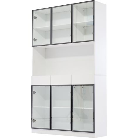 Vetrina alta in vetro bianca 200 cm con LED e porte nere (1/5)