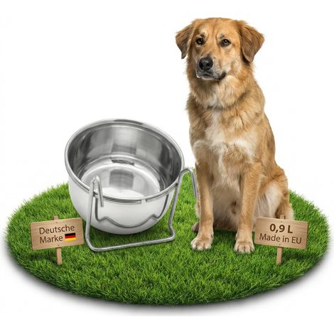 Gamelle de 0,9 l en acier inoxydable avec crochet de fixation pour cage - Gamelle à suspendre pour chien et chat comme gamelle pour nourriture et eau pour petits animaux (1/5)
