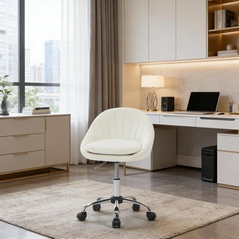 Bürostuhl 52x52x72-82 cm Beige aus Samt und Metall höhenverstellbar mit Rollen (1/4)
