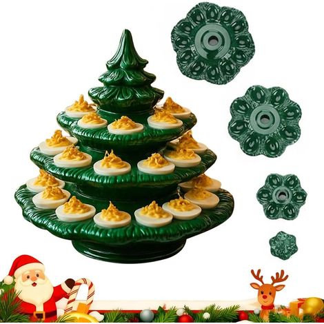 Plateau à œufs en forme de sapin de Noël à 3 niveaux - Plateau de service réutilisable pour œufs farcis - En forme de plante verte - Pour décoration de table festive, décorations de Noël (A) (1/5)