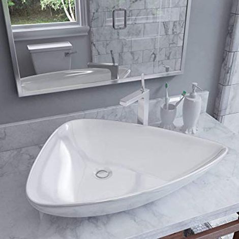 Lavabo da appoggio ceramica bianco triangolare arredo bagno 68x47,5x12,5 cm (1/3)