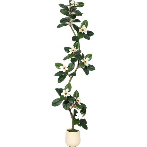 Albero artificiale, alto 2,13 m, vaso da 23 cm, 8 fiori, 64 foglie, base in cemento solido. (1/5)