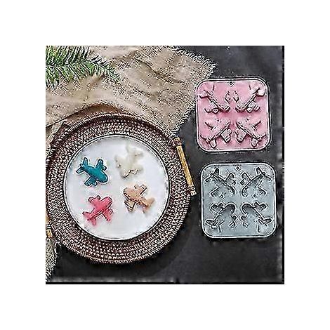 Moule en silicone en forme d'avion pour glaçons de chocolat, gâteau, gelée et aliments pour bébé, bleu et pêche.