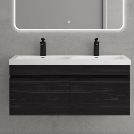 Mai & Mai Meuble de Salle de Bain Noir Texturé avec Lavabo Meuble sous Vasque 120x48x55cm Meuble Suspendu avec 2 Tiroirs (1/5)