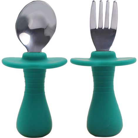Cuillère Et Fourchette Pour Bébé - Acier Inoxydable 316 Tête - Manche Silicone Souple - Pour Apprentissage Autonomie Alimentaire - Lot De 2 (1/5)