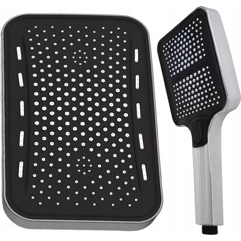 Duschset: rechteckiger Regenduschkopf und Handbrause + schwarzes Chrom (1/4)