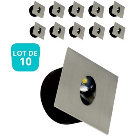 Lot de 10 Spots LED muraux carré mat chrome 3W 4000K