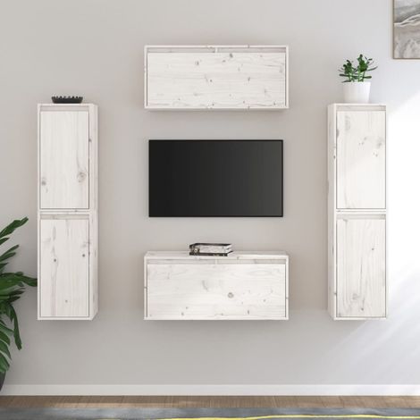 vidaXL Mobili Porta TV 6 pz Bianchi in Legno Massello di Pino (1/5)