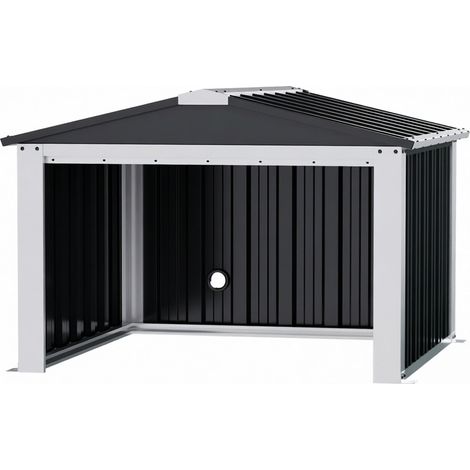 AOBABO Garage für Mähroboter aus Metall, mit Pultdach, Höhe 62 cm × Tiefe 91 cm × Breite 88,6 cm, Gartenwerkzeugschuppen aus Metall für Mähroboter, Tierhaus (Schwarz)