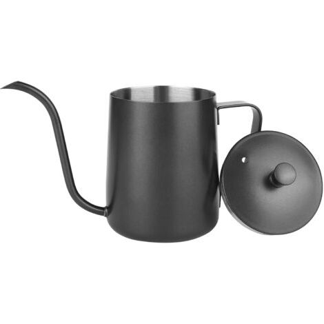Arrosoir noir de 350 ml - Petit arrosoir pour plantes d'intérieur - En acier inoxydable - Long bec - Arrosoir de jardin pour plantes d'intérieur - Plantes succulentes (avec couvercle)