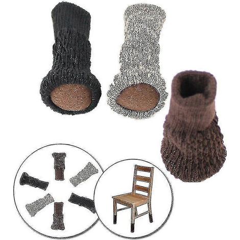 Ensemble de 4 protège-pieds de table et de chaise tricotés antidérapants, protection de sol, réduction du bruit, gris (1/5)