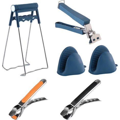 6 Pièces Pince pour Plat Chaud Air Fryer, Lève Assiette + Pince pour Bol + Gants Anti Brûlure, Antidérapants, Soulèvent les Bols Chauds et les Plaques Chauffantes à Différents Angles (bleu) (1/5)