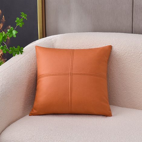 Housse De Coussin - Tissu Patchwork - Finition Aspect Cuir - Imperméable - 45x45 cm - Orange (1/5)