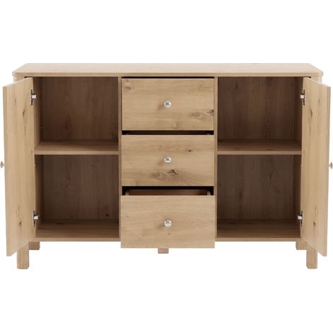 Buffet avec 3 tiroirs et 2 portes en chêne - 120 × 40 × 80 cm, pour salon et salle à manger (1/5)