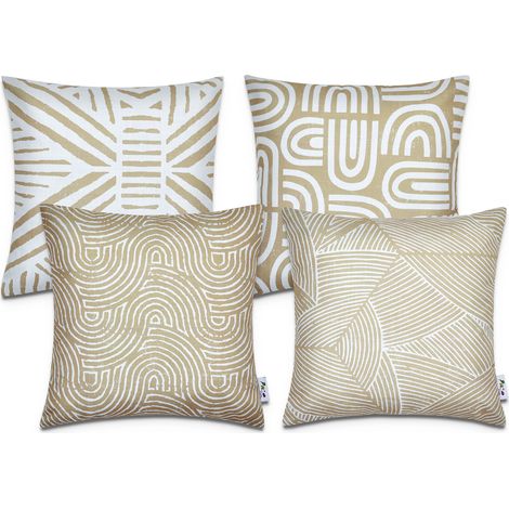 Paco Home Kissenbezüge Deko Wohnzimmer Geometrisch Muster Kissenbezug Sofa Zierkissenbezug Beige, 4pcs-Set (1/4)