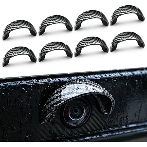 8 pièces Housse de protection contre la pluie pour caméra de recul étanche, housse de protection contre la pluie pour caméra de recul avec auvent incurvé en PVC noir, protection universelle pour camér (1/5)