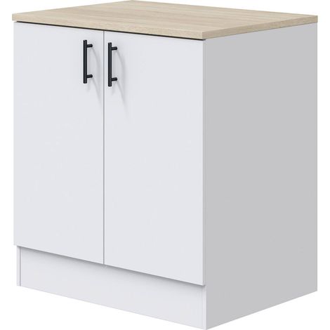 Dmora - Mobile per lavello 2 ante Nolia, Base sottolavello, Mobile lavello con ante, Struttura base per lavello, 80x60 h90 cm, Bianco e Rovere