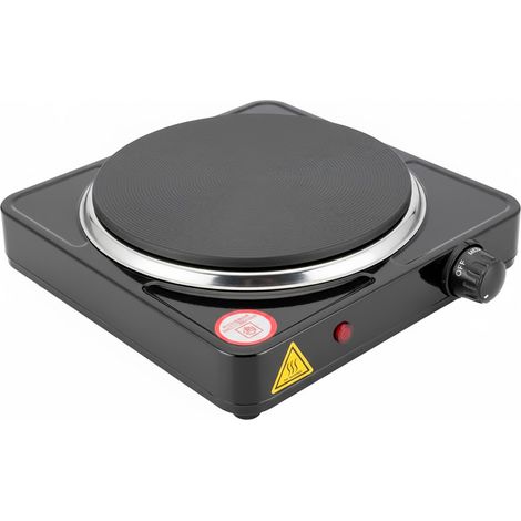 Fornello Elettrico 1500W Con Piastra in Ghisa Ø18,5 cm Termostato Regolabile Struttura in Acciaio Verniciato Design Compatto Ideale per Campeggio, Viaggio e Cucina Esterna 23.5×23.5×7 cm Nero