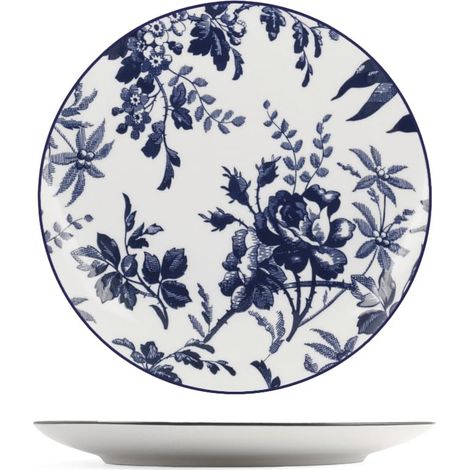 Lot de 6 Assiettes Dessert Catherine 19 cm Porcelaine Blanche Décor Bleu Floral Style Anglais, Petites Assiettes, Compatible Lave-vaisselle et Micro-ondes