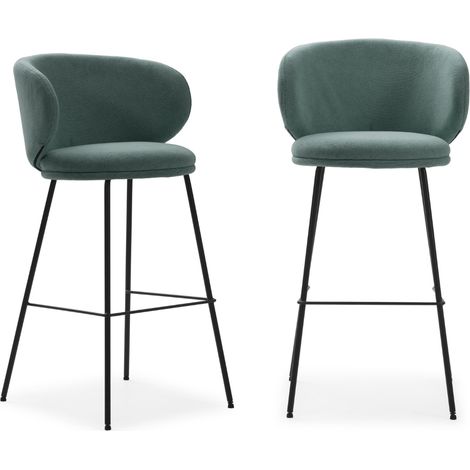 Lot de 2 tabourets de bar en tissu et métal H65cm - vert eucalyptus - Havel (1/5)