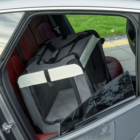 Bolsa de transporte plegable - asa, 3 compartimentos con cremallera, bolsillo - cojín extraíble - poliéster oxford gris acero negro