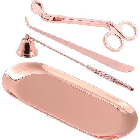 Kit d'Outils de Couverture de Bougie, Éteignoir à Bougie, Coupe-mèche, Cuillère à Mèche en Acier Inoxydable et Plateau de Rangement(Or Rose) (1/5)