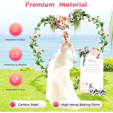 Lot de 2 supports d'arche en forme de cœur de 2,1 m - Avec pied - Décoration de fête d'anniversaire - Arche de ballons en métal - Décoration de mariage (1/5)