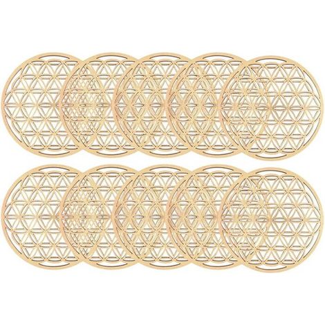 Dessous de verre - 10 pièces - Set de table - Bois - Rond - Motif ajouré - Coussinet d'isolation - Ensemble de dessous de verre - Tapis de bol - Décoration d'intérieur - Convient aux tasses, pots et b (1/5)