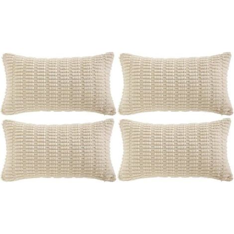 Housse Coussin - Velours Côtelé Crème - 30x50 cm - Style Bohème - Lot de 4 (1/4)