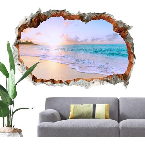 Autocollants muraux de plage, autocollant mural à trou cassé - d’écran de bâton de paysage Autocollant adhésif à travers le mur, papier peint artistique, décorateur pour chambre à coucher (1/5)
