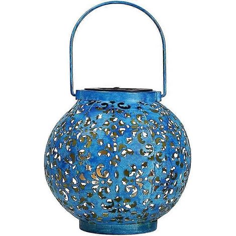 Lanterne solaire LED en fer forgé ajouré, lampe décorative d'extérieur à suspendre, lampe portative pour jardin, cour ou allée (1/4)