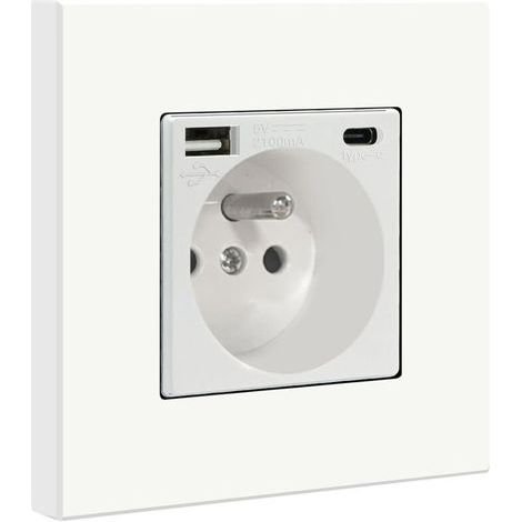 Prise Murale avec USB et 1 Type C,16A Prise de Courant Alternatif avec Panneau en Plastique,Multiprise Murale,Convient au Smartphone,à la Tablette (1/4)