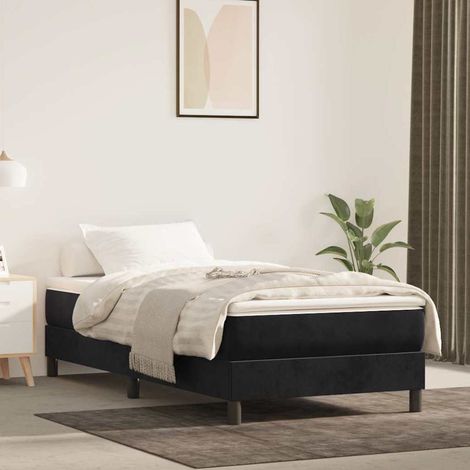 Cama box spring con colchón terciopelo negro 90x200 cm (1/5)