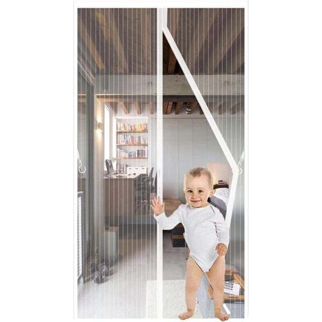 Magnétique Moustiquaire Porte,90x190cm,JIANJAIO Rideau de Porte Anti Mouche Fermeture Automatique Anti Insectes Respirant Moustiquaire pour Portes de balcon, Salon, Montage par Sans Perage,Blanc (1/4)
