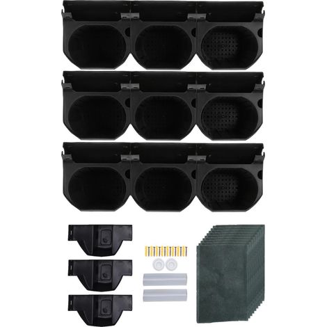 Pots de plante muraux verticaux pour intérieur et extérieur avec 9 poches, support de pot de fleurs et de plantes mural pour légumes et fruits, noir (1/5)