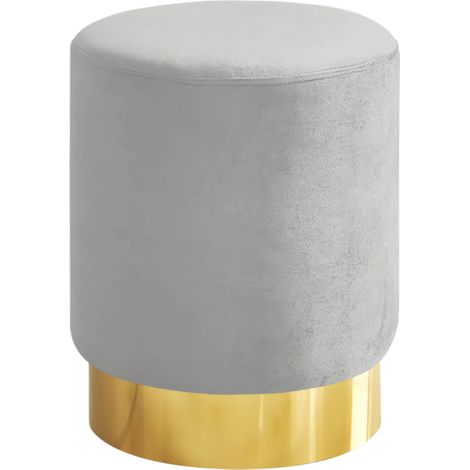 Pouf Cilindro Poggiapiedi Camera Design Pouff Cameretta Con Base Dorata Salotto In Velluto Sgabello Grigio chiaro (1/5)