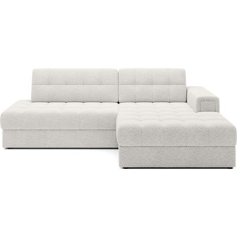Canapé d'angle KELLY tissu bouclette - Rangement et convertible A droite-Blanc-Méridienne A droite (1/5)