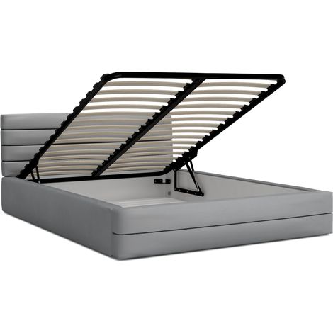 LIT COFFRE VIRGINIA 140x200 - Sommier inclus Gris clair