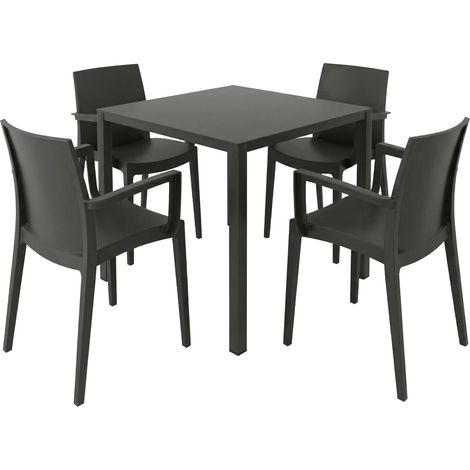 Grandsoleil Garten-Essgruppe Brunch/Venice 4 Personen Stahl/Kunststoff schwarz Sitzgruppe