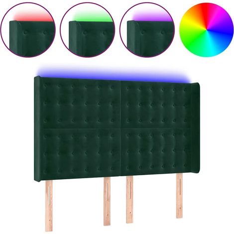 Testiera Testata del letto a LED Verde Scuro 147x16x118/128 cm in Velluto (1/5)