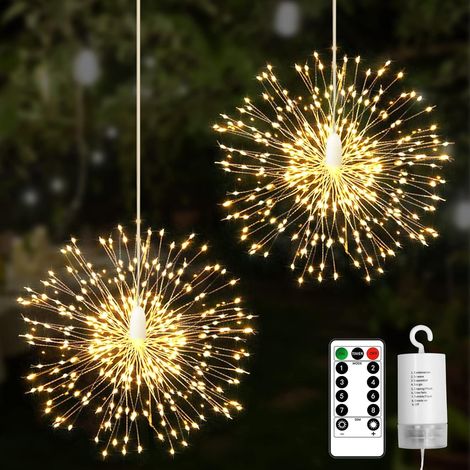 Pack Christmas Fireworks, 200 LEDs, 8 Modes, with Remote Timer, for Indoor and Outdoor Garden Party Tree Decoration (Warm White) (1/5)