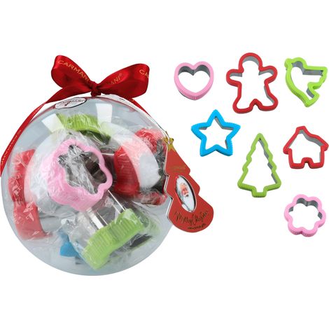 Set mit 7 Lebkuchen-Ausstechformen in einer weihnachtlichen Metallkugel (1/5)