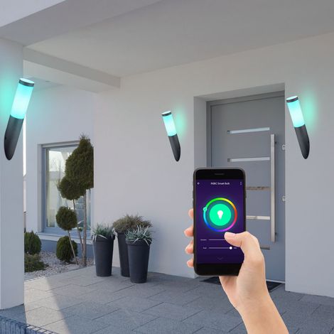 3er Set Wand Fackel Lampen App Sprach Handy Steuerung Außen Leuchten dimmbar im Set inkl. RGB LED Leuchtmittel