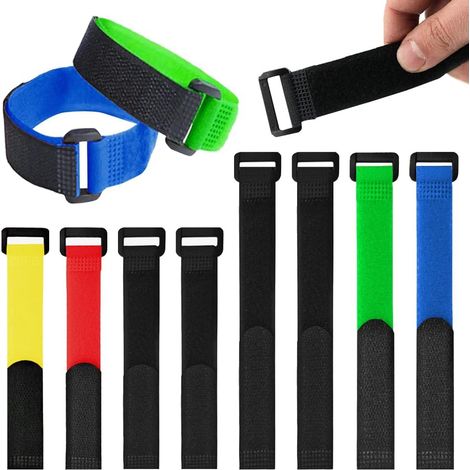 Lot 8 sangles câble scratch réutilisables avec boucles, réglables vélo stationnaire casque pneus (1/5)